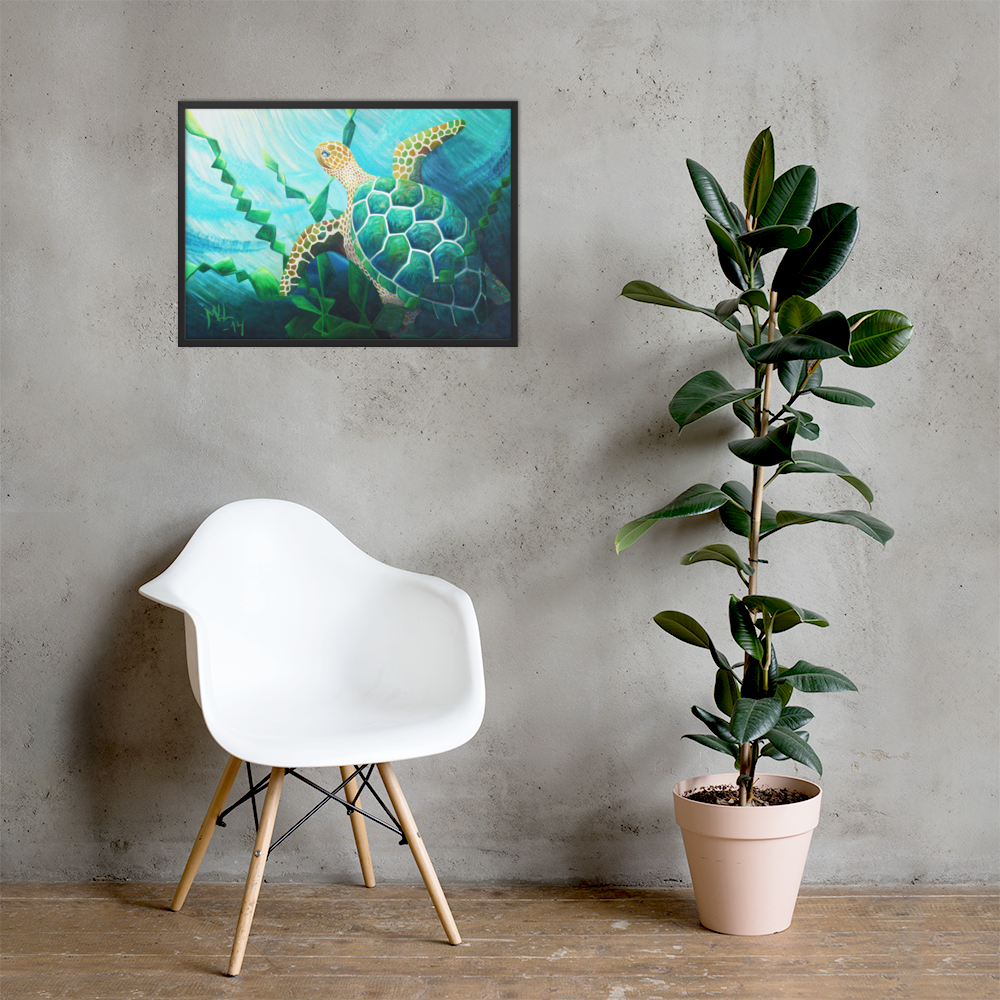 "Havskilpadde" Sea Turtle Poster Framed Print