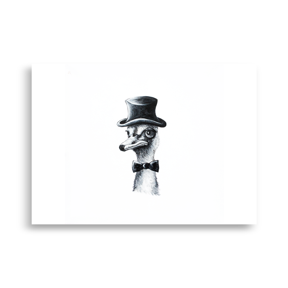"Hr. Struds" Mr. Ostrich, Gangster Animal | Premium Wall Art Print