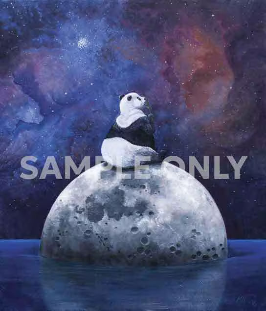 Panda on Moon Print: Space Animal Nursery Art, Lunar Painting