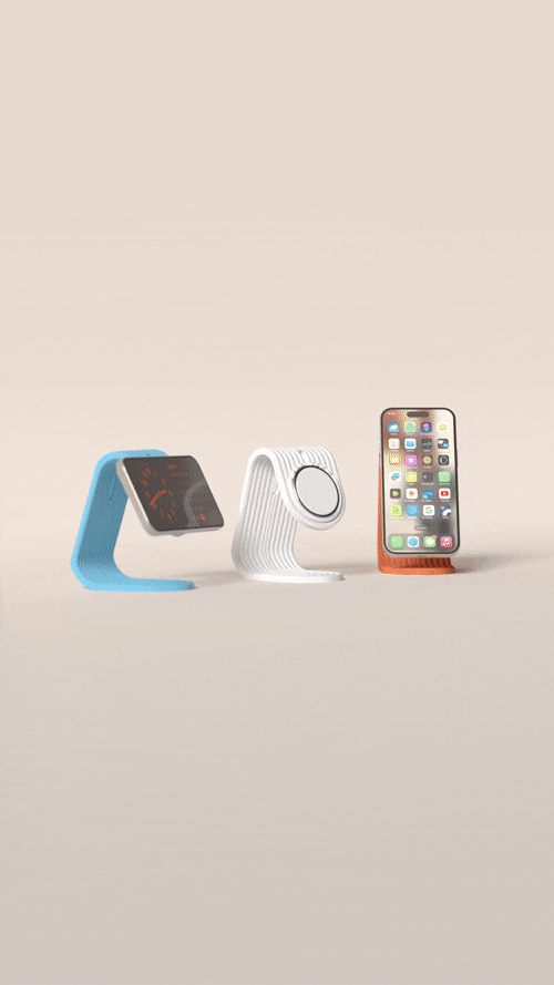 MagSafe iPhone-stativ med valgfrit ur – minimalistisk og funktionel