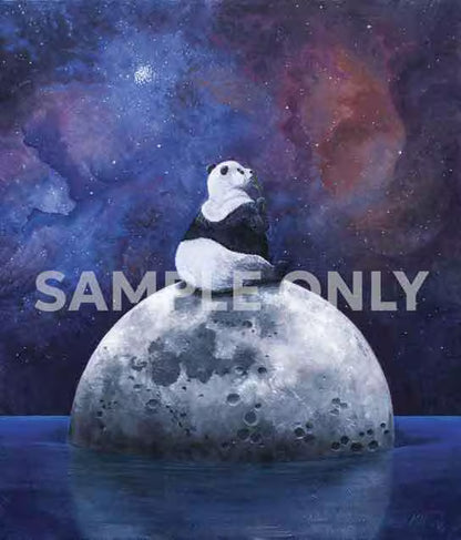 Panda on Moon Print: Space Animal Nursery Art, Lunar Painting