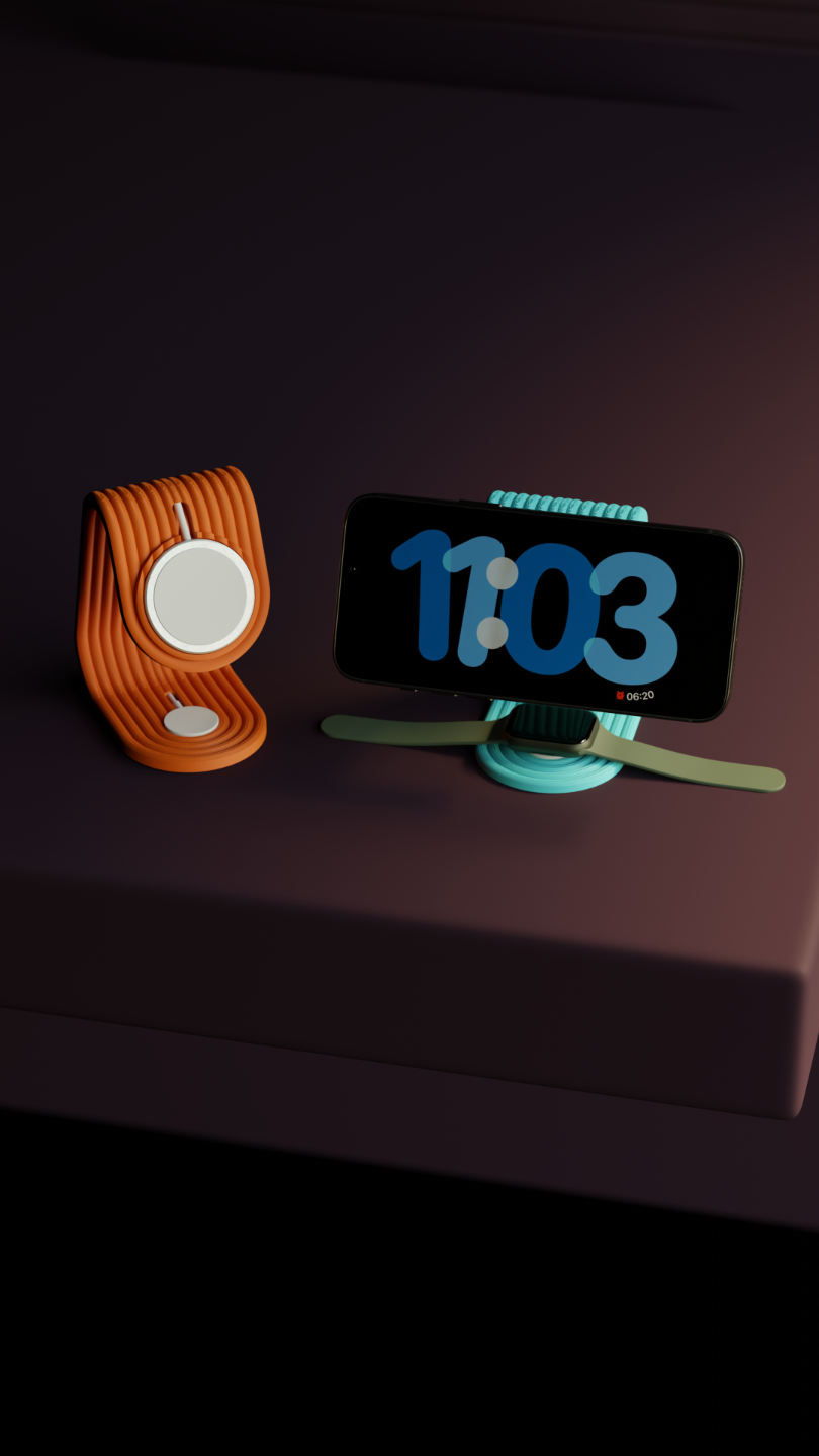 MagSafe iPhone-stativ med valgfrit ur – minimalistisk og funktionel